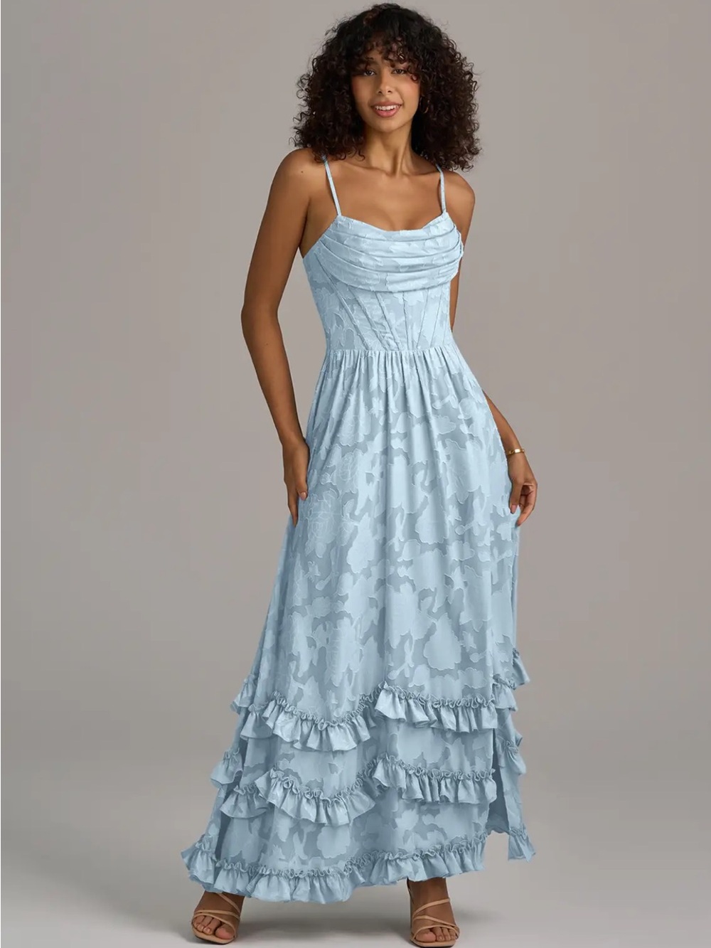 Azazie Sky Blue Floral Burnout Corset Dress - Picture 8 of 13